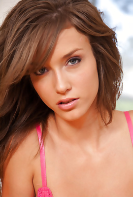 teen cutie Malena Morgan strips her pink lingerie